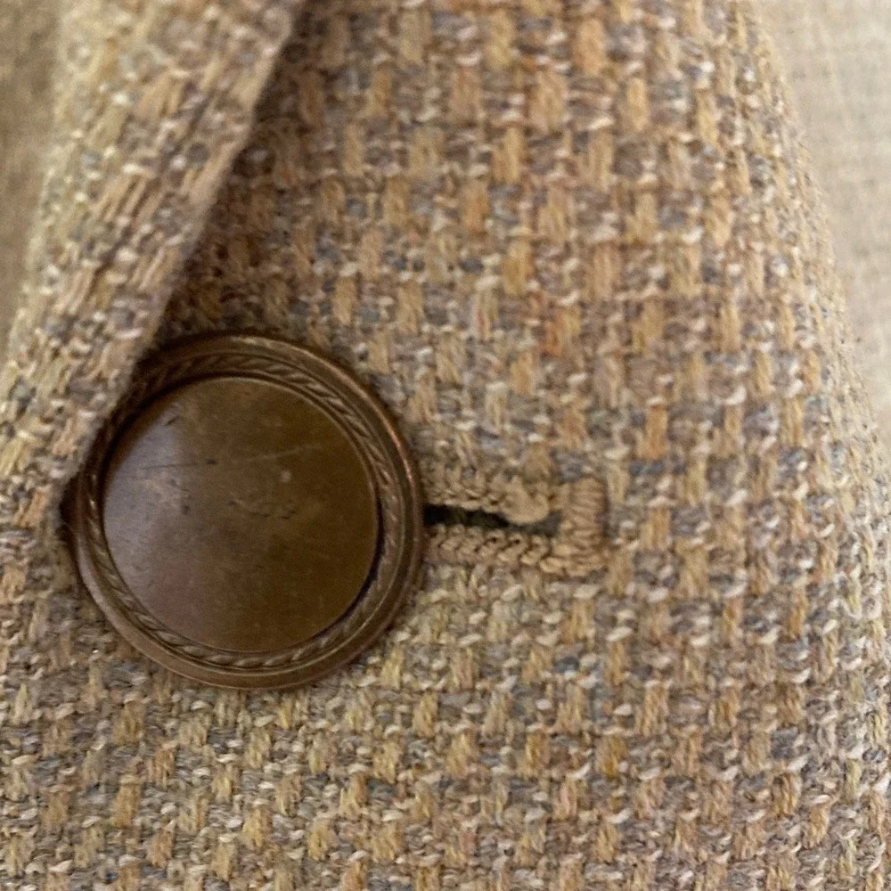 Tom James Bespoke Mens Filo A Mano 2 Button Blazer Size 50R‎ Tan Grey Bronze